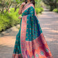 Rajwada Teal Woven Design Silk Blend Saree With Unstitched Blouse For Women