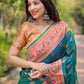 Rajwada Teal Woven Design Silk Blend Saree With Unstitched Blouse For Women