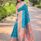 Rajwada Blue Woven Design Silk Blend Saree With Unstitched Blouse For Women