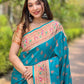 Rajwada Blue Woven Design Silk Blend Saree With Unstitched Blouse For Women