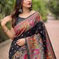 Rajwada Black Woven Design Silk Blend Saree With Unstitched Blouse For Women