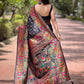Rajwada Black Woven Design Silk Blend Saree With Unstitched Blouse For Women
