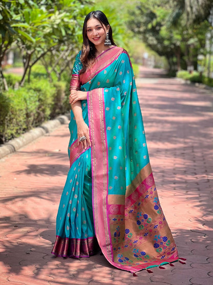 Rajwada Blue Woven Design Silk Blend Saree With Unstitched Blouse For Women