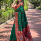 Rajwada Green Woven Design Silk Blend Saree With Unstitched Blouse For Women