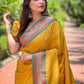 Rajwada Mustard Woven Design Silk Blend Saree With Unstitched Blouse For Women