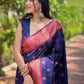 Rajwada Navy Blue Woven Design Silk Blend Saree With Unstitched Blouse For Women