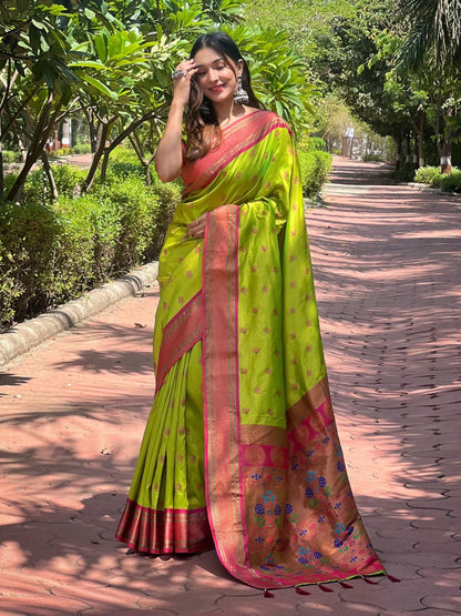Rajwada Olive Woven Design Silk Blend Saree With Unstitched Blouse For Women