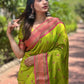 Rajwada Olive Woven Design Silk Blend Saree With Unstitched Blouse For Women