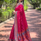 Rajwada Pink Woven Design Silk Blend Saree With Unstitched Blouse For Women