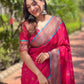 Rajwada Pink Woven Design Silk Blend Saree With Unstitched Blouse For Women