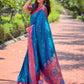 Rajwada Blue Woven Design Silk Blend Saree With Unstitched Blouse For Women