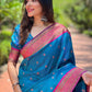 Rajwada Blue Woven Design Silk Blend Saree With Unstitched Blouse For Women