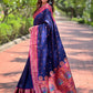 Rajwada Navy Blue Woven Design Silk Blend Saree With Unstitched Blouse For Women