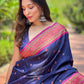 Rajwada Navy Blue Woven Design Silk Blend Saree With Unstitched Blouse For Women