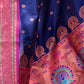 Rajwada Navy Blue Woven Design Silk Blend Saree With Unstitched Blouse For Women