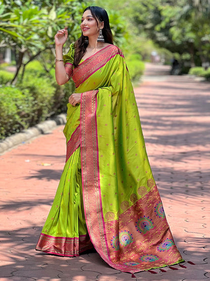 Rajwada Olive Woven Design Silk Blend Saree With Unstitched Blouse For Women