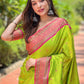 Rajwada Olive Woven Design Silk Blend Saree With Unstitched Blouse For Women