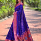 Rajwada Purple Woven Design Silk Blend Saree With Unstitched Blouse For Women
