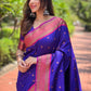 Rajwada Navy Blue Woven Design Silk Blend Saree With Unstitched Blouse For Women