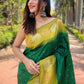 Rajwada Green Woven Design Soft Silk Saree With Unstitched Blouse For Women