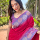 Rajwada Red Woven Design Soft Silk Saree With Unstitched Blouse For Women