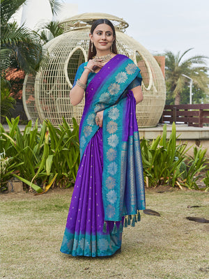 Rajwada Purple Woven Design Soft Silk Saree With Unstitched Blouse For Women