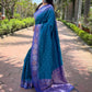 Rajwada Teal Woven Design Soft Silk Saree With Unstitched Blouse For Women