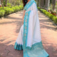 Rajwada White Woven Design Soft Silk Saree With Unstitched Blouse For Women