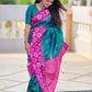 Rajwada Teal Woven Design Soft Silk Saree With Unstitched Blouse For Women