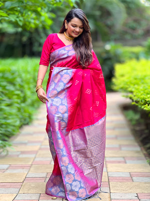 Rajwada Pink Woven Design Soft Silk Saree With Unstitched Blouse For Women