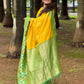 Rajwada Yellow Woven Design Soft Silk Saree With Unstitched Blouse For Women