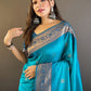 Rajwada Sea Green Woven Design Soft Silk Saree With Unstitched Blouse For Women
