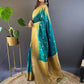 Rajwada Teal Woven Design Soft Silk Saree With Unstitched Blouse For Women