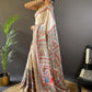 Rajwada Beige Printed Silk Blend Saree With Unstitched Blouse For Women