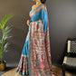 Rajwada Blue Printed Silk Blend Saree With Unstitched Blouse For Women