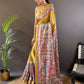 Rajwada Mustard Printed Silk Blend Saree With Unstitched Blouse For Women