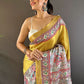 Rajwada Mustard Printed Silk Blend Saree With Unstitched Blouse For Women