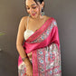 Rajwada Pink Printed Silk Blend Saree With Unstitched Blouse For Women