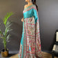 Rajwada Sea Green Printed Silk Blend Saree With Unstitched Blouse For Women