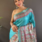 Rajwada Sea Green Printed Silk Blend Saree With Unstitched Blouse For Women