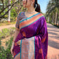 Rajwada Purple Woven Design Soft Silk Saree With Unstitched Blouse For Women