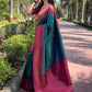 Rajwada Teal Woven Design Soft Silk Saree With Unstitched Blouse For Women