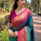 Rajwada Teal Woven Design Soft Silk Saree With Unstitched Blouse For Women
