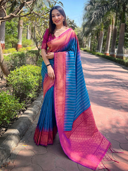 Rajwada Blue Woven Design Soft Silk Saree With Unstitched Blouse For Women
