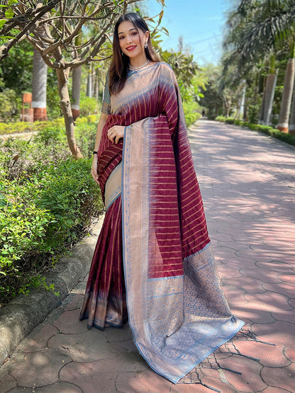 Rajwada Maroon Woven Design Soft Silk Saree With Unstitched Blouse For Women