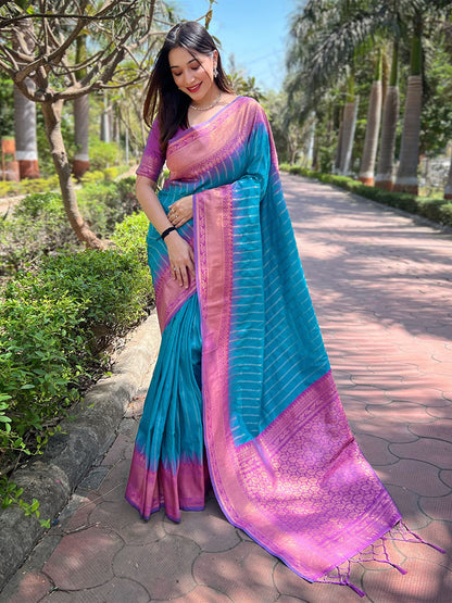 Rajwada Blue Woven Design Soft Silk Saree With Unstitched Blouse For Women