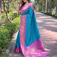Rajwada Blue Woven Design Soft Silk Saree With Unstitched Blouse For Women