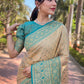 Rajwada Beige Woven Design Tissue Silk Saree With Unstitched Blouse For Women