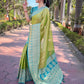 Rajwada Olive Woven Design Tissue Silk Saree With Unstitched Blouse For Women