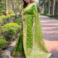 Rajwada Olive Woven Design Organza Saree With Unstitched Blouse For Women